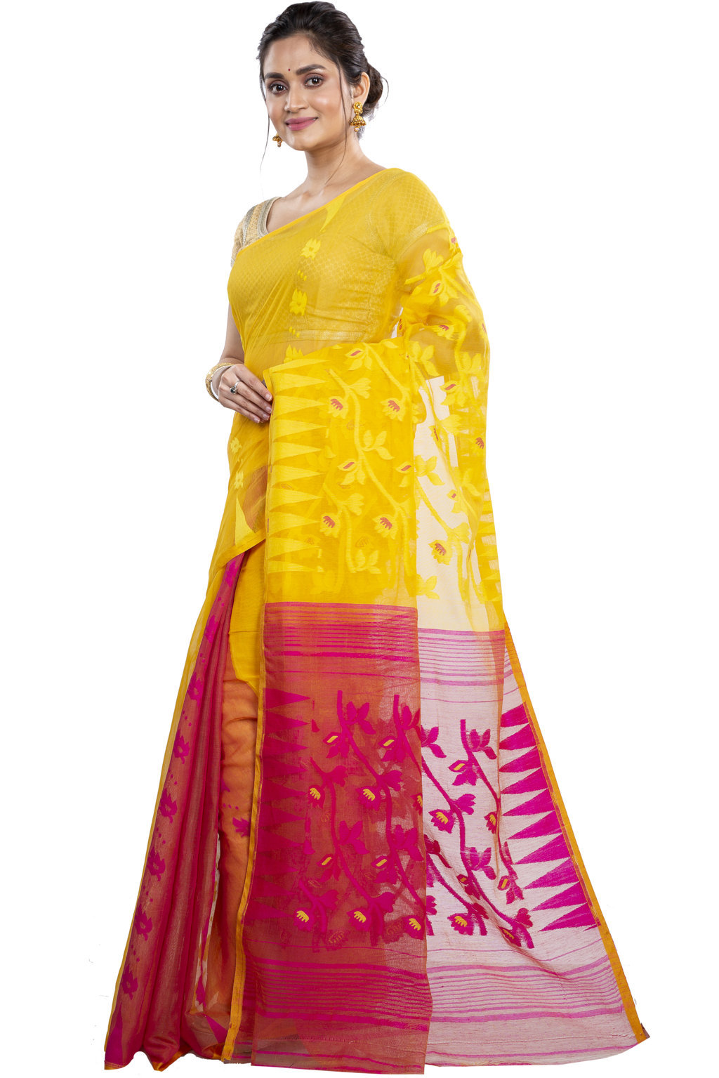 Yellow Rani Blended Cotton Moha_Jamdani Jamdani Saree (811)